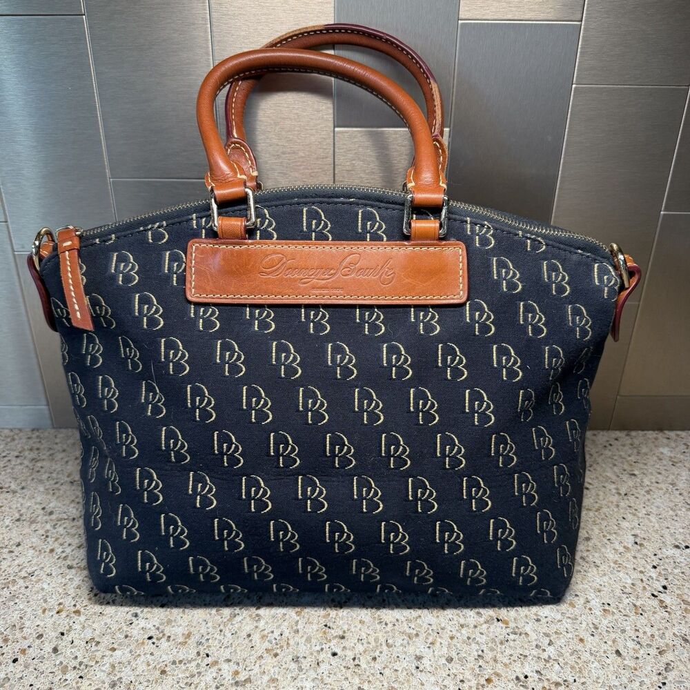 Dooney & Bourke Monogram Canvas Satchel Bag SV668 TV Missing Strap Flaw